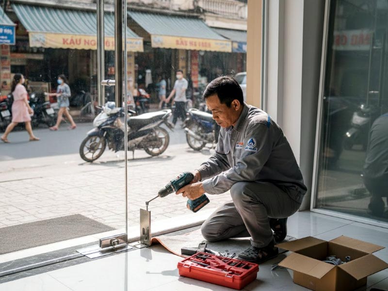Sửa bản lề cửa kính cường lực giá rẻ: Chỉ từ 150k cam kết dứt điểm lỗi 2 Bản lề cửa kính cường lực sử dụng lâu ngày hư hỏng cần được sửa chữa hoặc thay mới